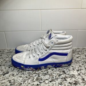 Vans Sk8-Hi US Juniors Sz 6.5 White Blue Paint Splatter Sneakers Skate Shoes